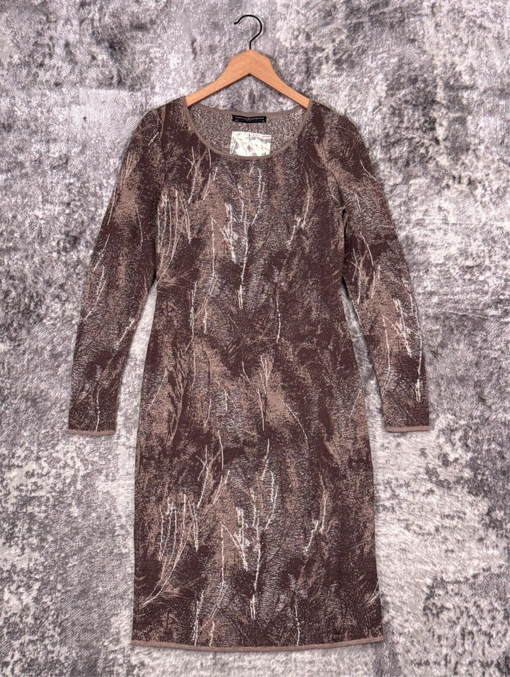 New Peruvian Connection Dress XS Womens Brown Silver Metallic Knit Pima Cotton